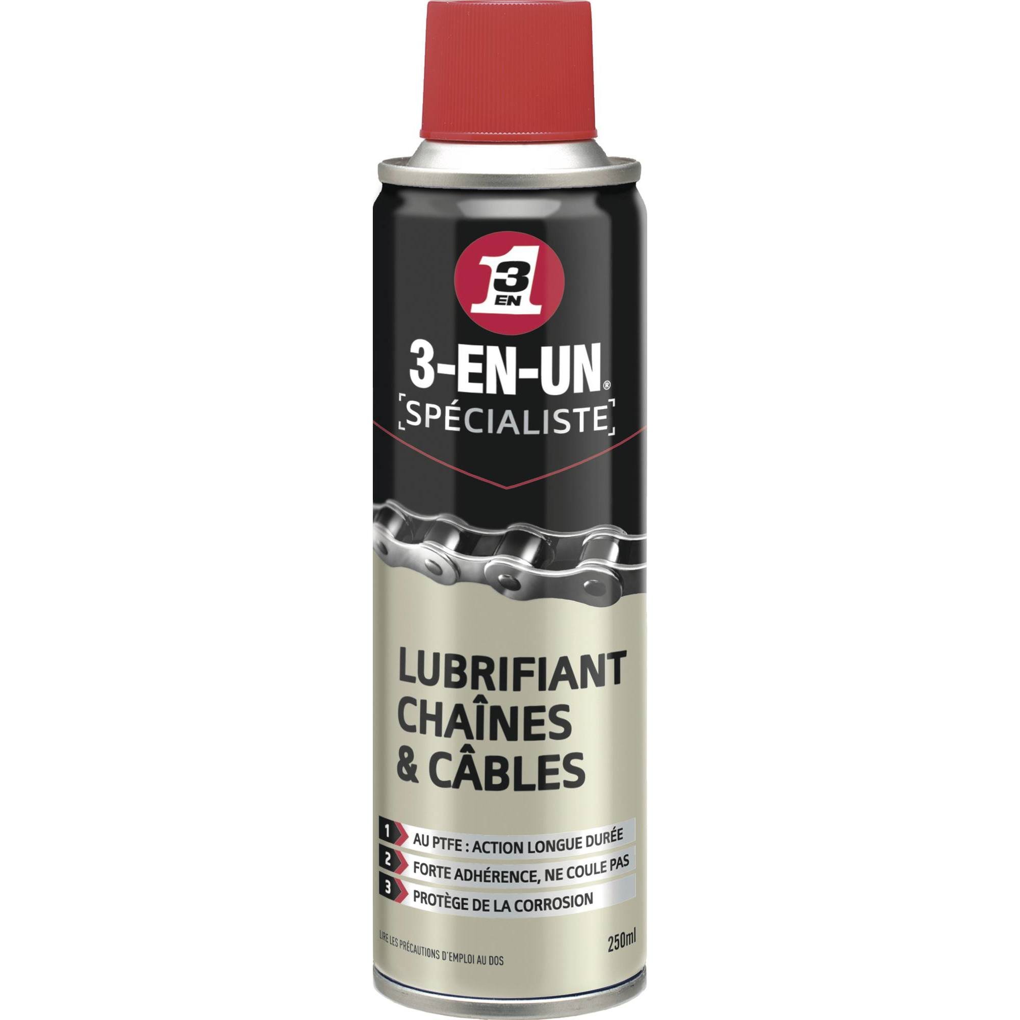 3 EN UN - Lubrifiant chaines et câbles au ptfe - 250 ml