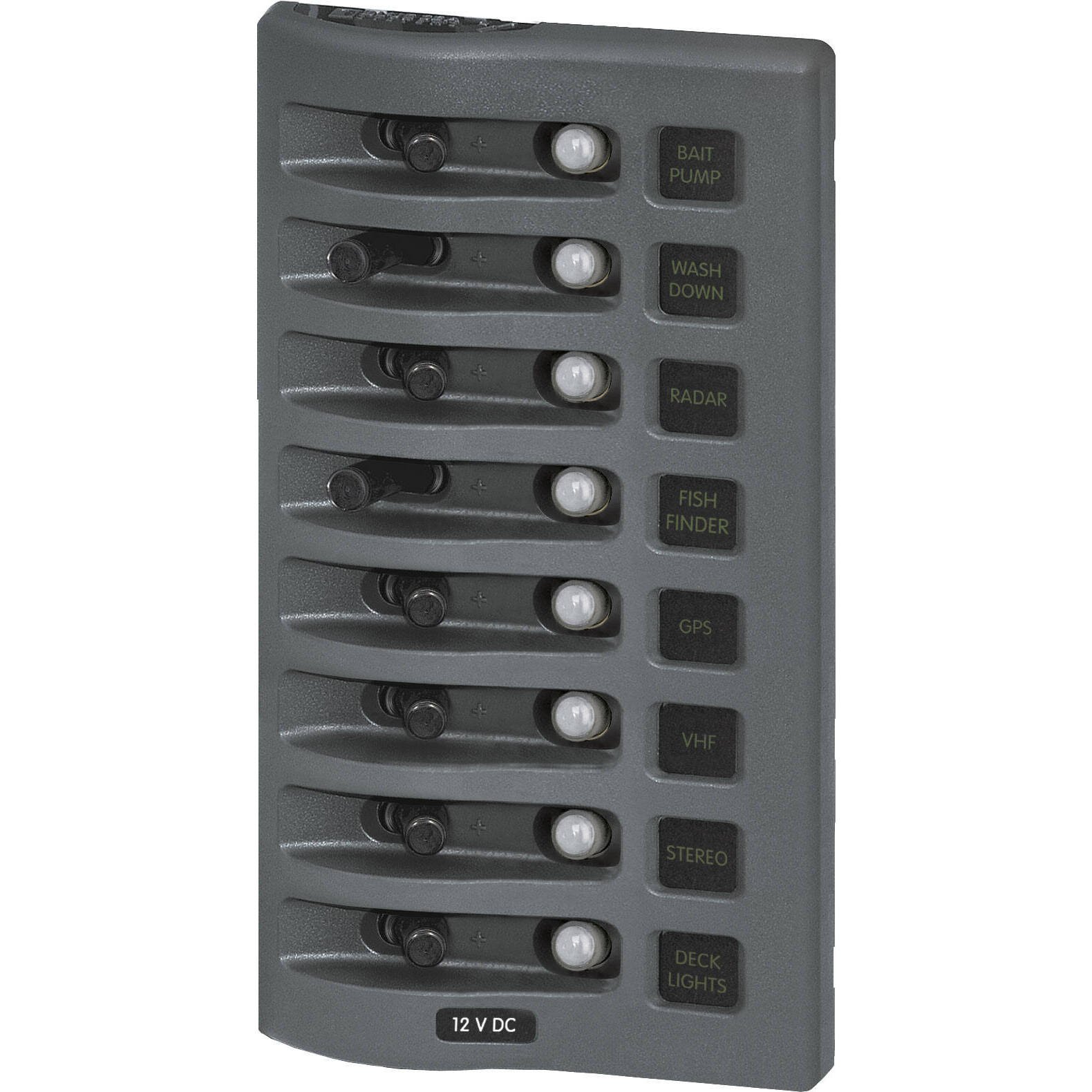 Panneau WeatherDeck IP67 12V - 8 interrupteurs disjoncteurs gris