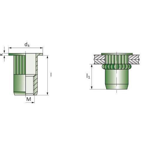 Rivet taraudé A2 tête plate cranté